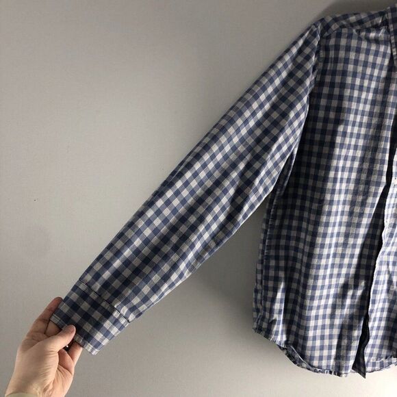 George Classic Fit Men’s Size Small (34-36) Gingham Gray Blue Button Down Shirt - Picture 9 of 16